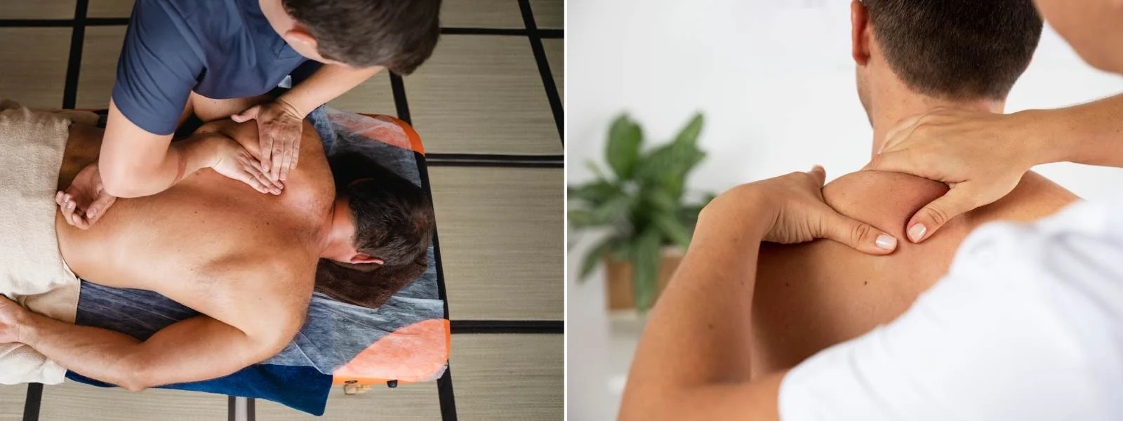 Two images showcasing the combined benefits of chiropractic adjustments and therapeutic massage